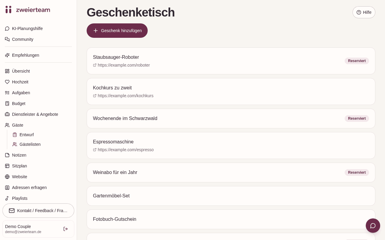 Geschenkeverwaltung