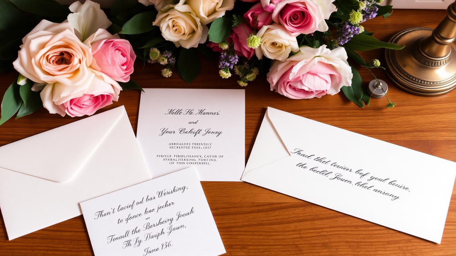 Hochzeitseinladungen und Adressumschläge mit Kalligrafie